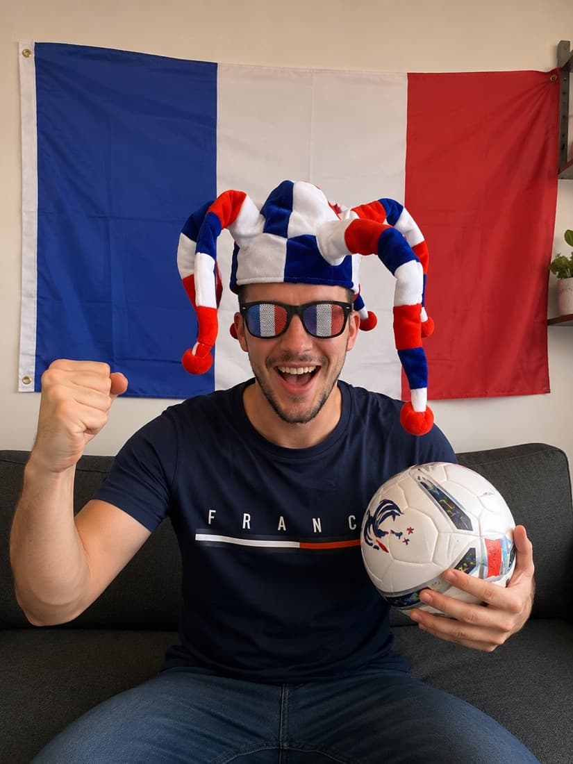 Lucas T. avec son écharpe supporter France — Avant Match