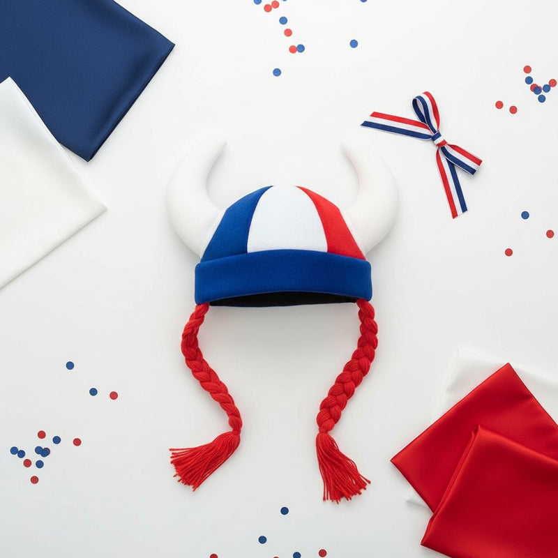 Casque de Gaulois Supporter avec Tresses · Tricolore