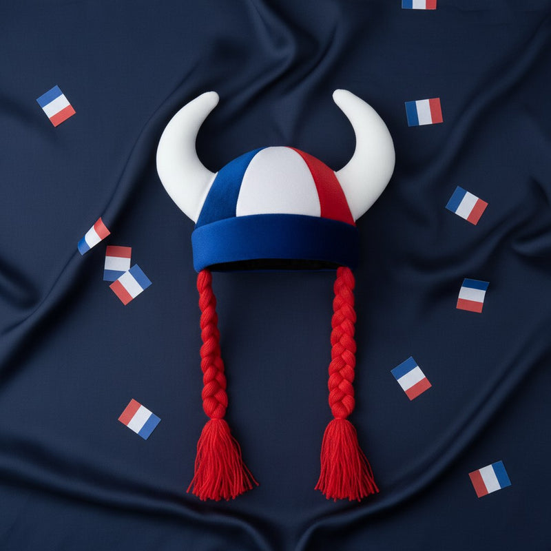 Casque de Gaulois Supporter avec Tresses · Tricolore