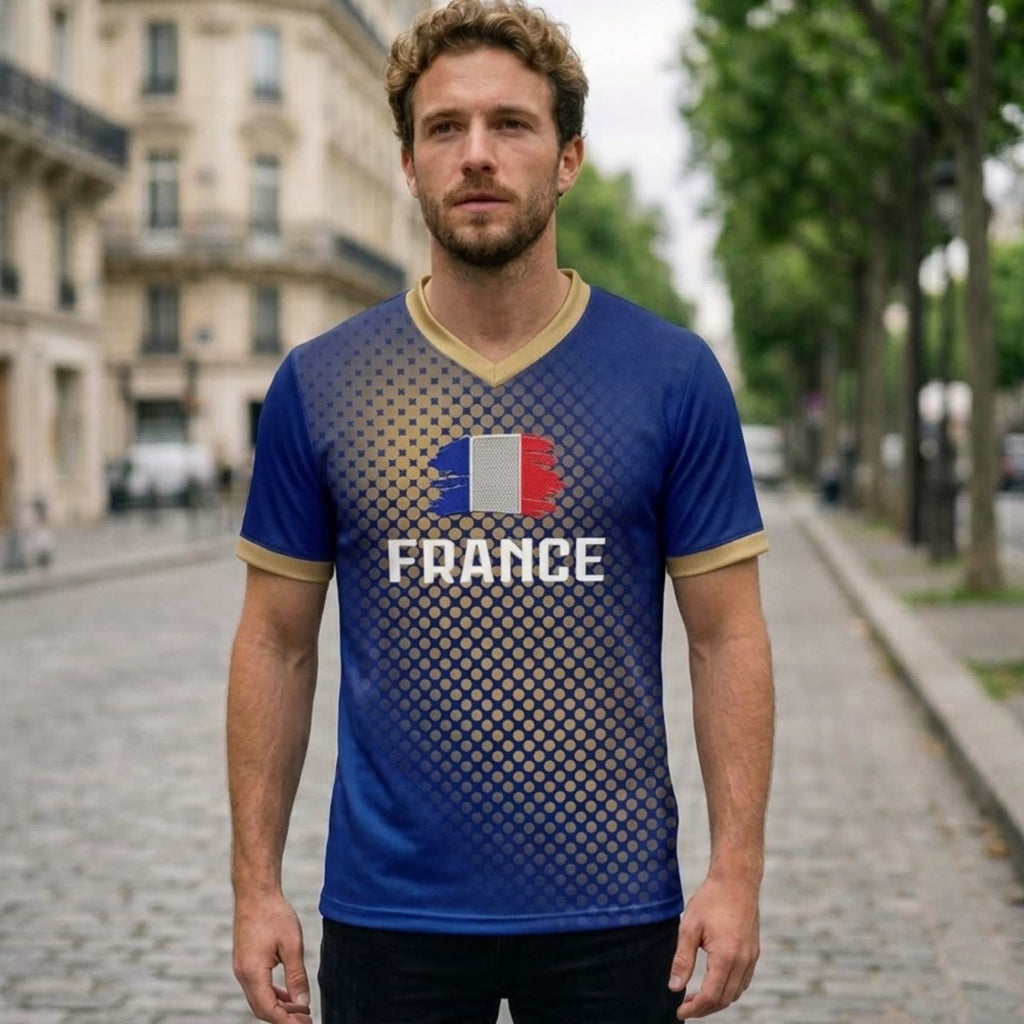 adulte2: Maillot France Gold porté - vue face