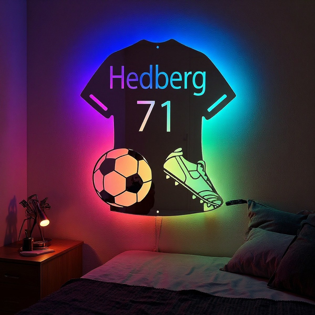 Miroir Lumineux Maillot Prénom LED — accessoire supporter équipe de France